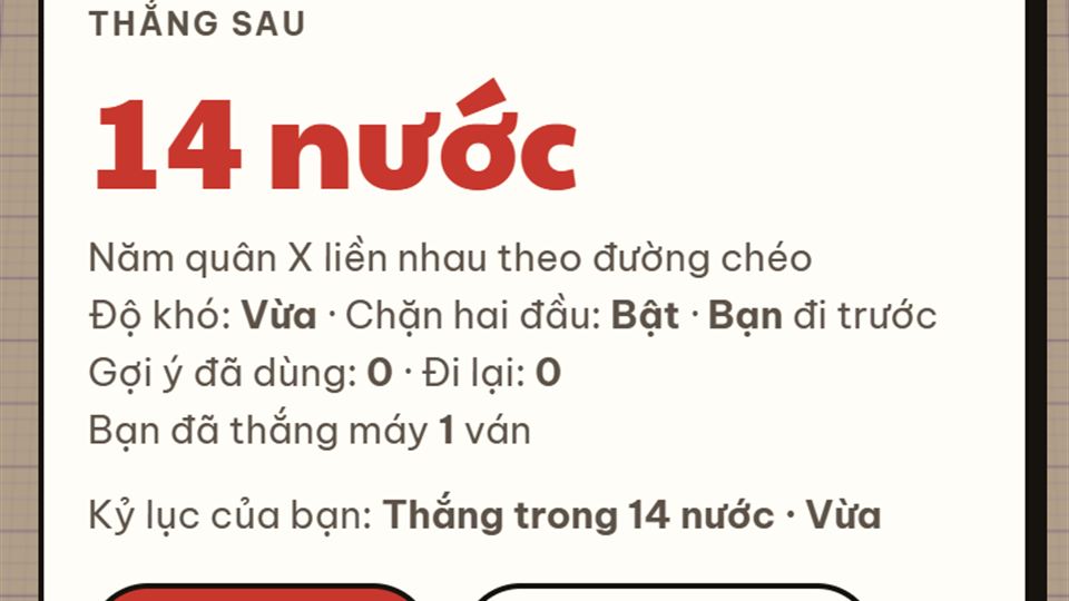 Màn hình thắng ván với số nước đi và kỷ lục