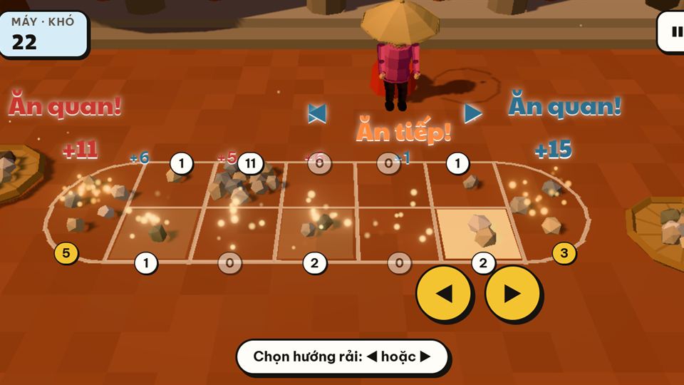Giao diện ô ăn quan trên điện thoại màn ngang