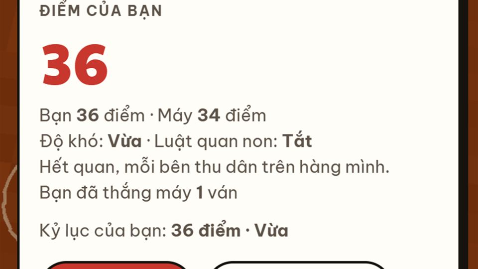 Màn hình kết thúc ván ô ăn quan